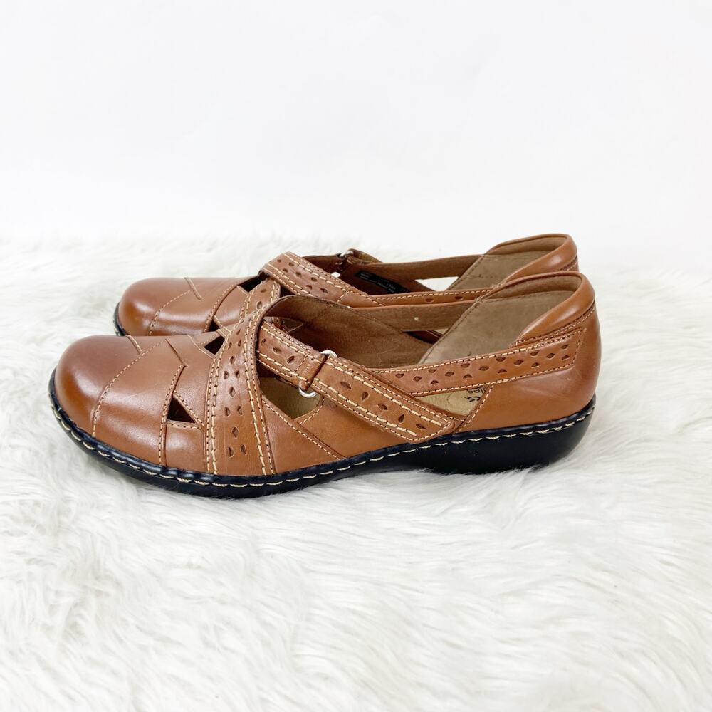 Clarks Bendables 9 M Womens Tan Leather Ashland Spin Q Mary Jane Comfort Shoes - Picture 5 of 13